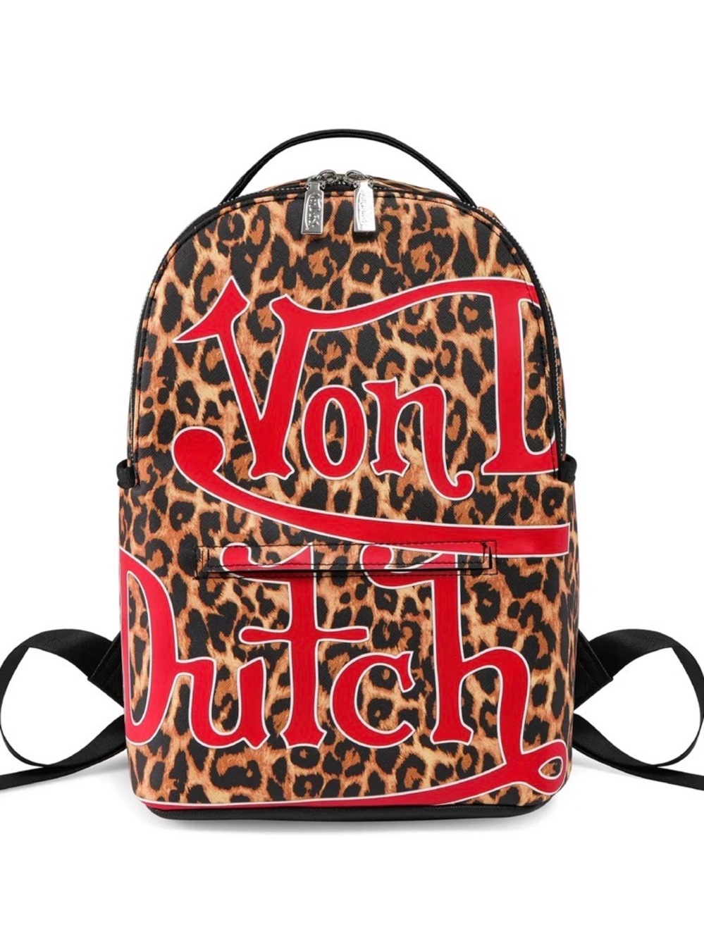SMALL Von Dutch Leopard-Print Backpack with Red Logo